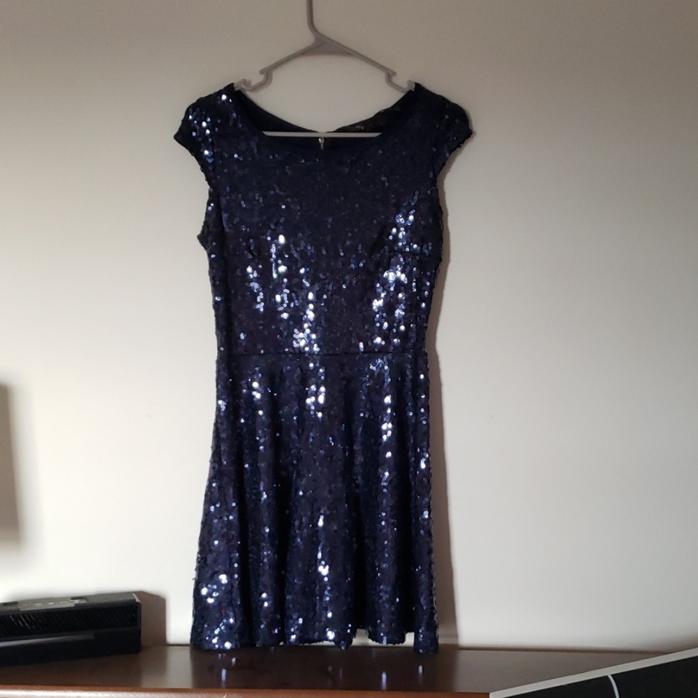 Navy Blue Formal Sequin Dress